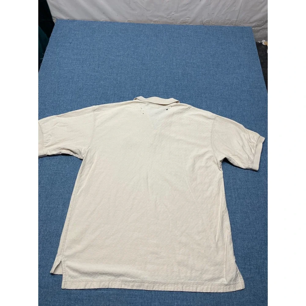 VTG Champion Denver Broncos Polo Shirt Mens Large Cream Textured NFL Football